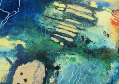 Image showing detail of Stanton Moor, Peak District, Nine Ladies and the Cork Stone acrylic mixed media painting by Roger Griffiths completed in 2022.