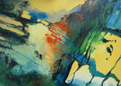 Close up image of Stanton Moor, Peak District, Nine Ladies and the Cork Stone acrylic mixed media painting by Roger Griffiths completed in 2022.